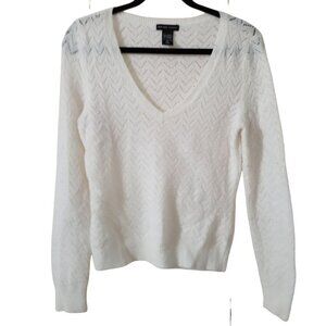 New York & Company White V-Neck Chevron Knit Sweater For Women S